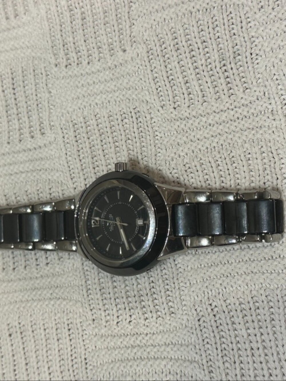 AquaSwiss C91 M Black Ceramic Stainless Steel Watch Date Needs Battery